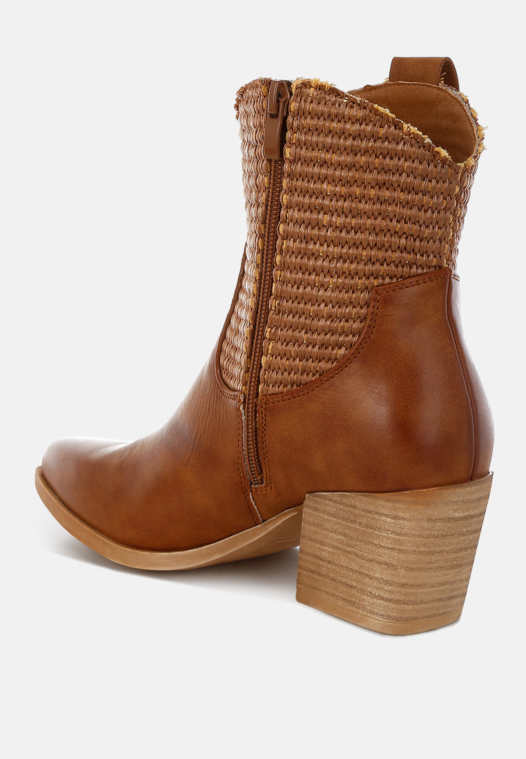 Big Mood Raffia & Faux Leather Cowboy Boots-2