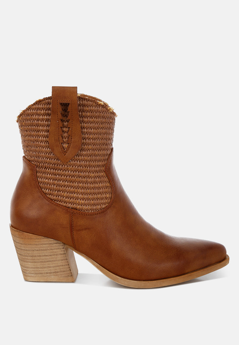 Big Mood Raffia & Faux Leather Cowboy Boots-0