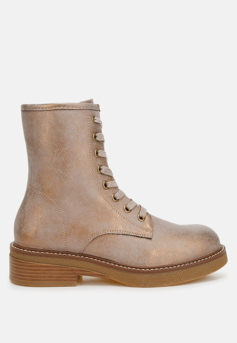 Clover Faux Leather Lace Up Boots-5