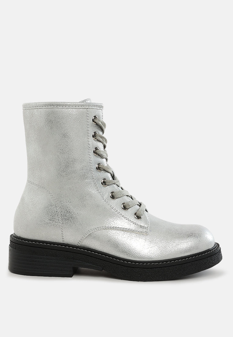 Clover Faux Leather Lace Up Boots-0