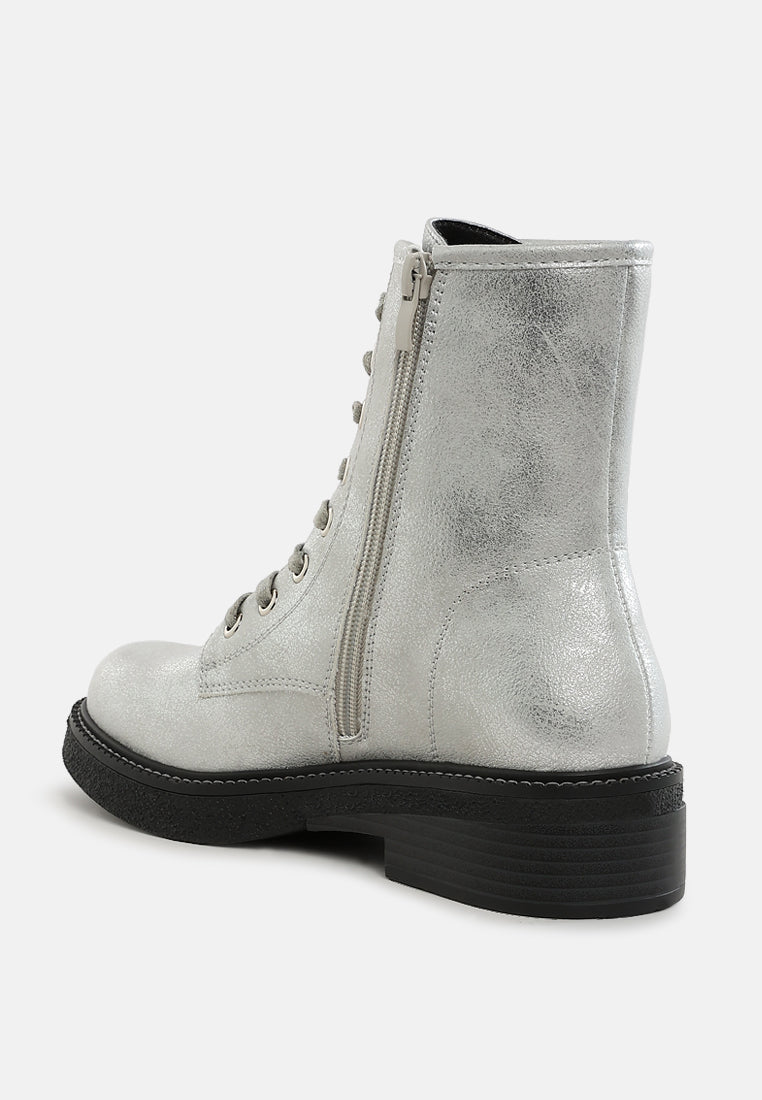 Clover Faux Leather Lace Up Boots-2