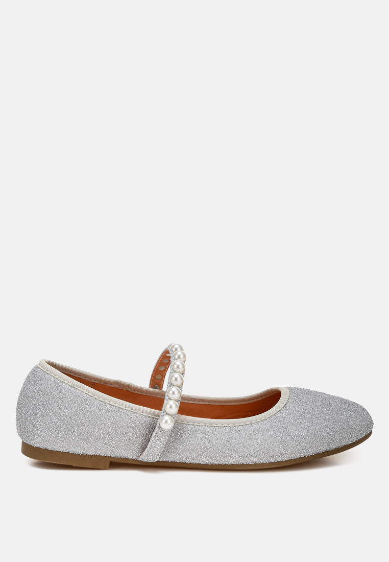 Corphee Pearl Strapped Glitter Ballerinas-0