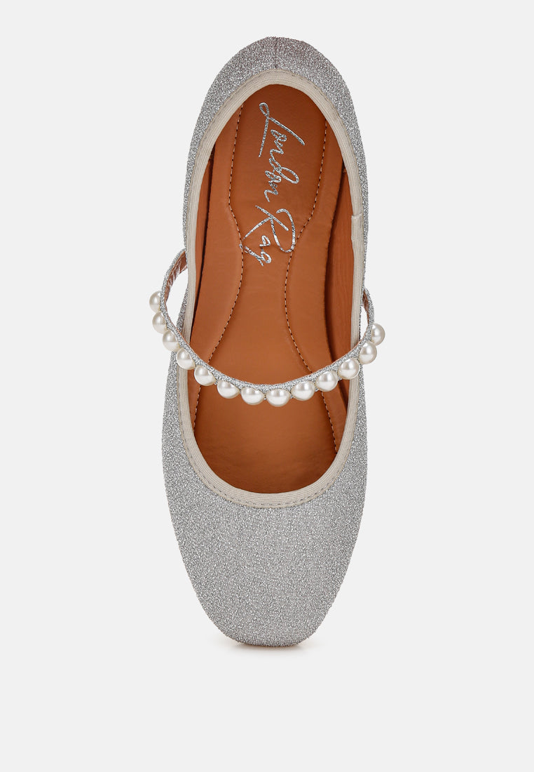 Corphee Pearl Strapped Glitter Ballerinas-3