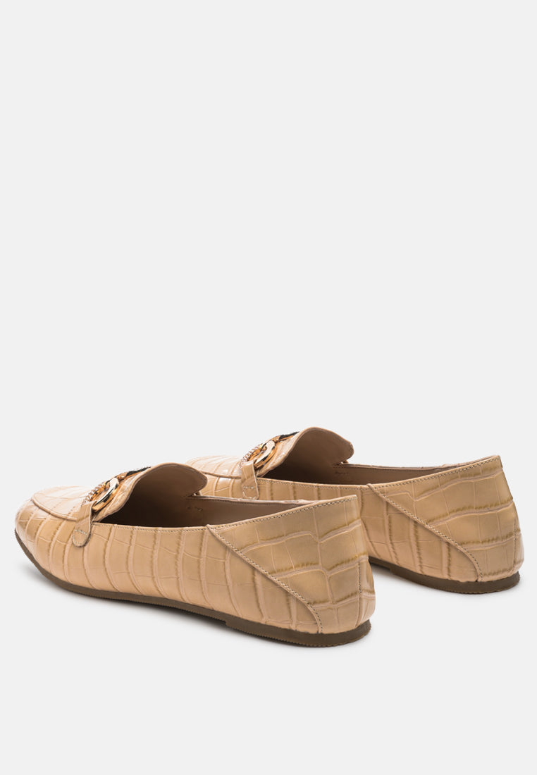 Wibele Croc Textured Metal Show Detail Loafers-2