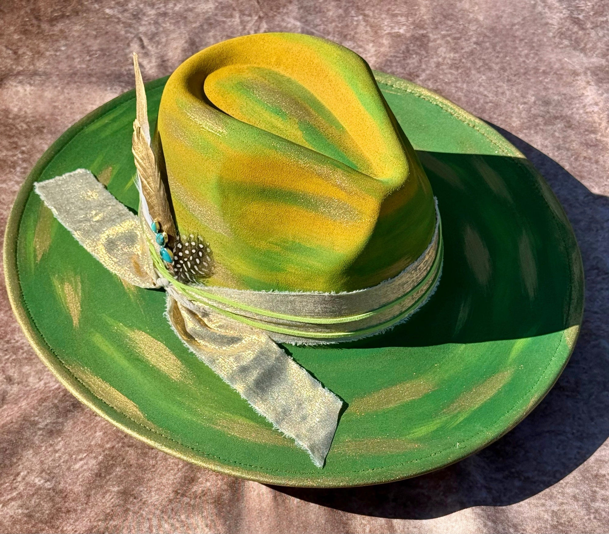 Custom handcrafted limedrop Fedora Hat-3