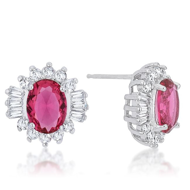 Chrisalee 3.3ct Ruby CZ Rhodium Classic Stud Earrings-0