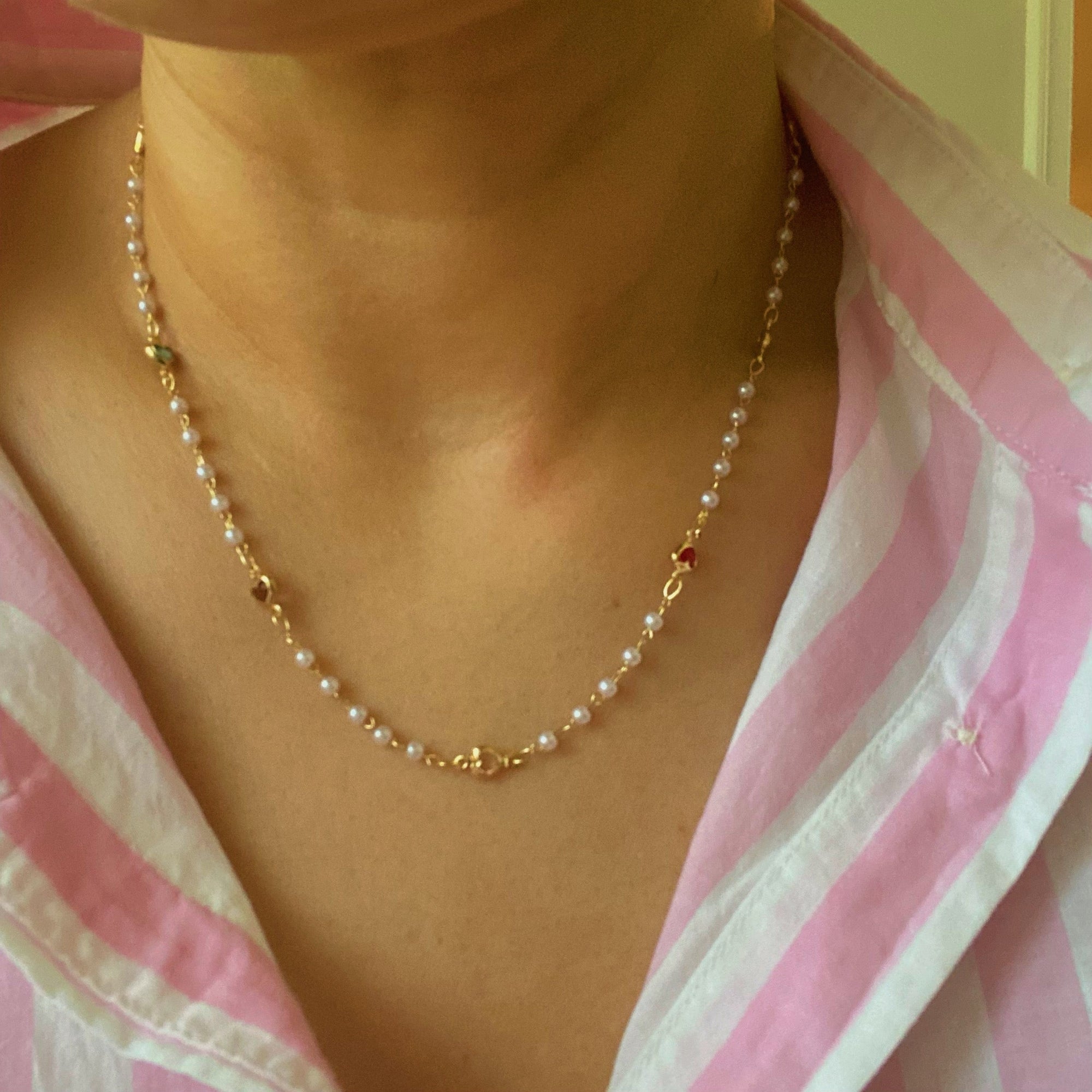 Precious Mini Heart Pearl Chain Necklace-3