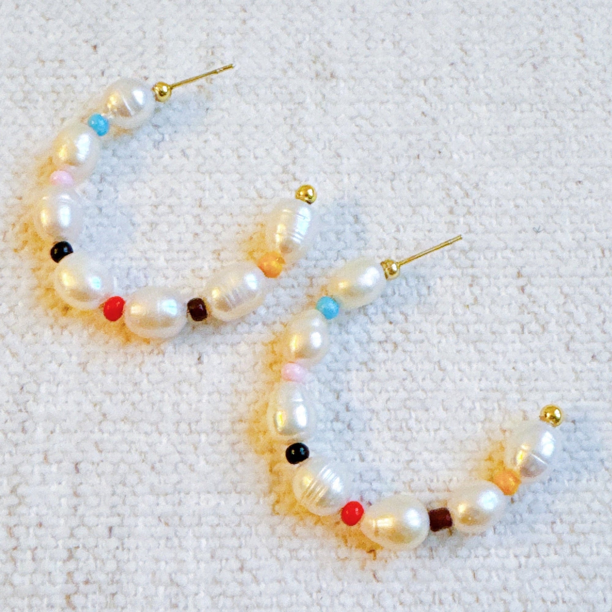 Freshwater Pearl Color Accent Hoop Earrings-1