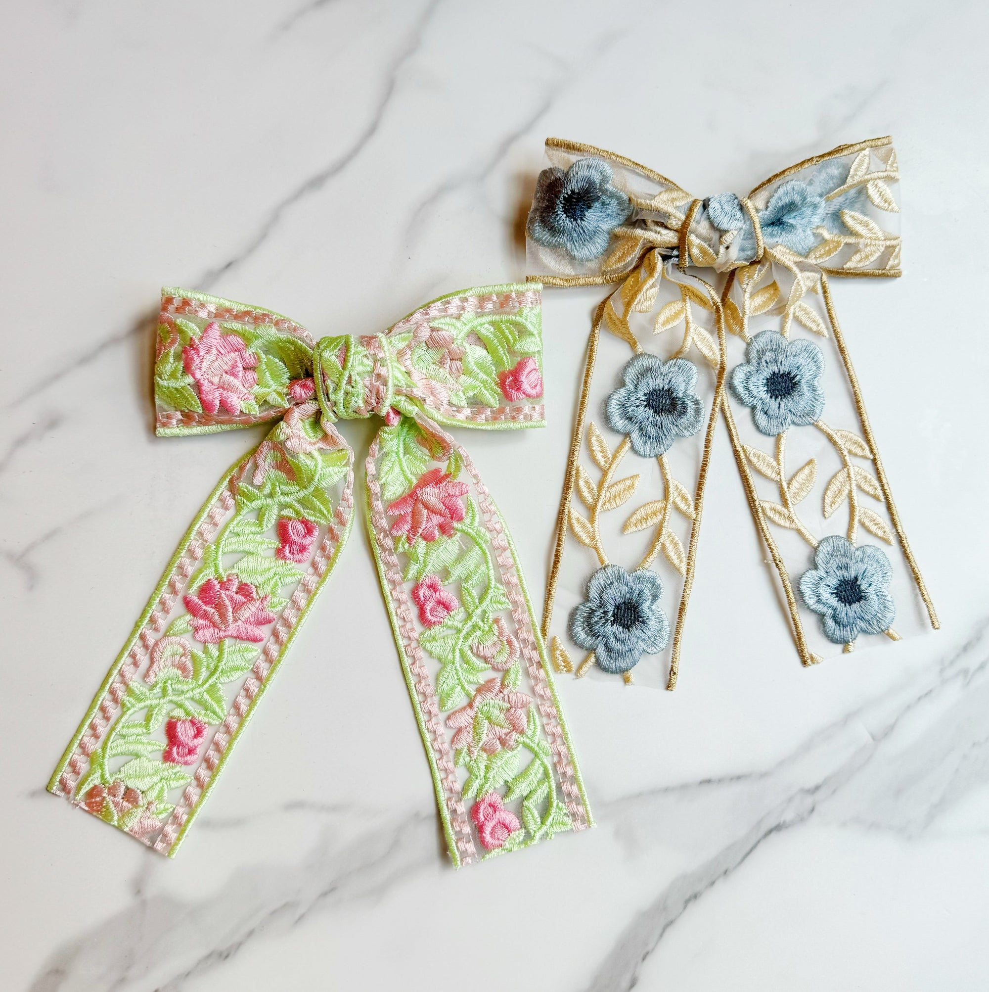 Lacey Flower Embroidered Bow Hair Clip-0