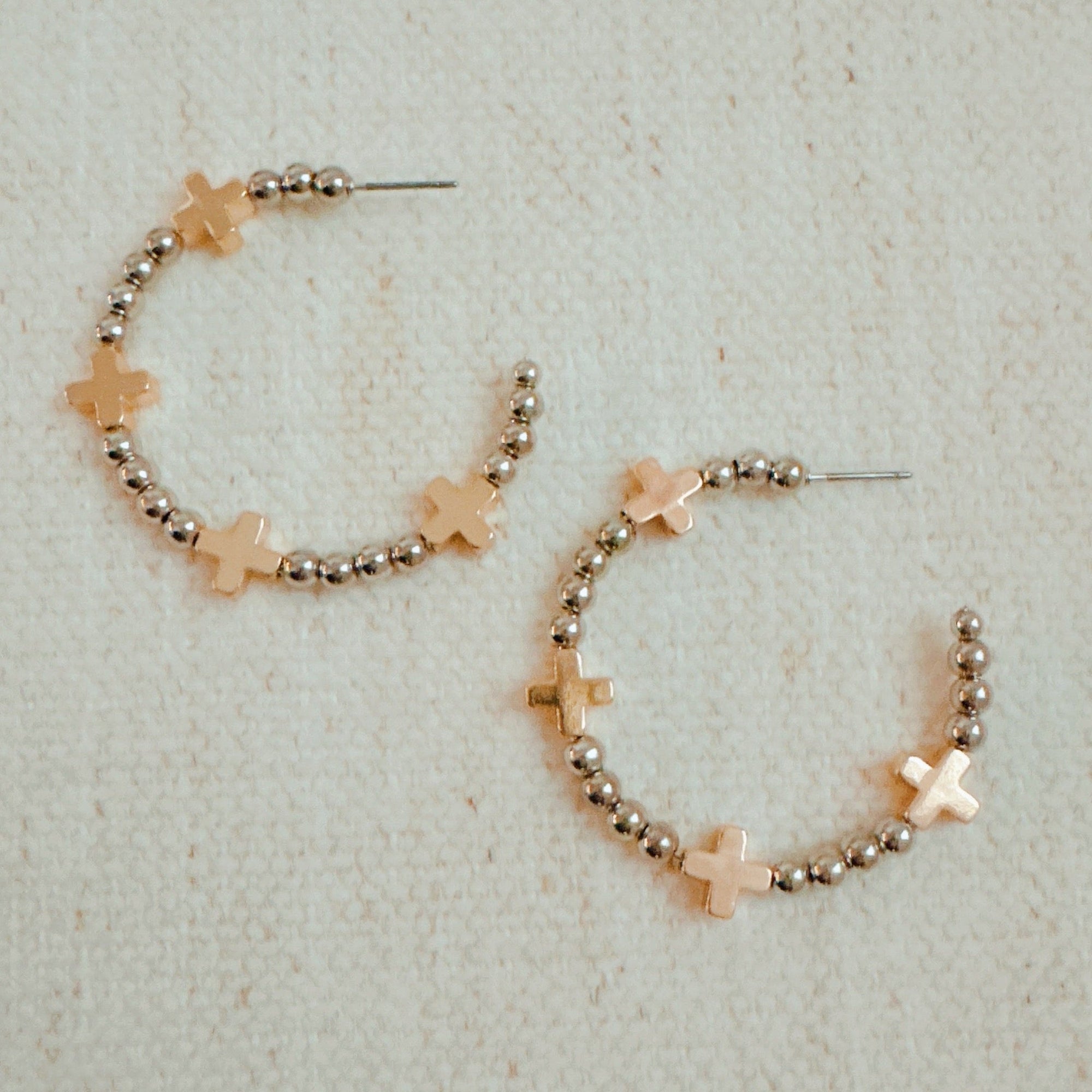 Golden Crosses Beaded Hoop Earrings-1