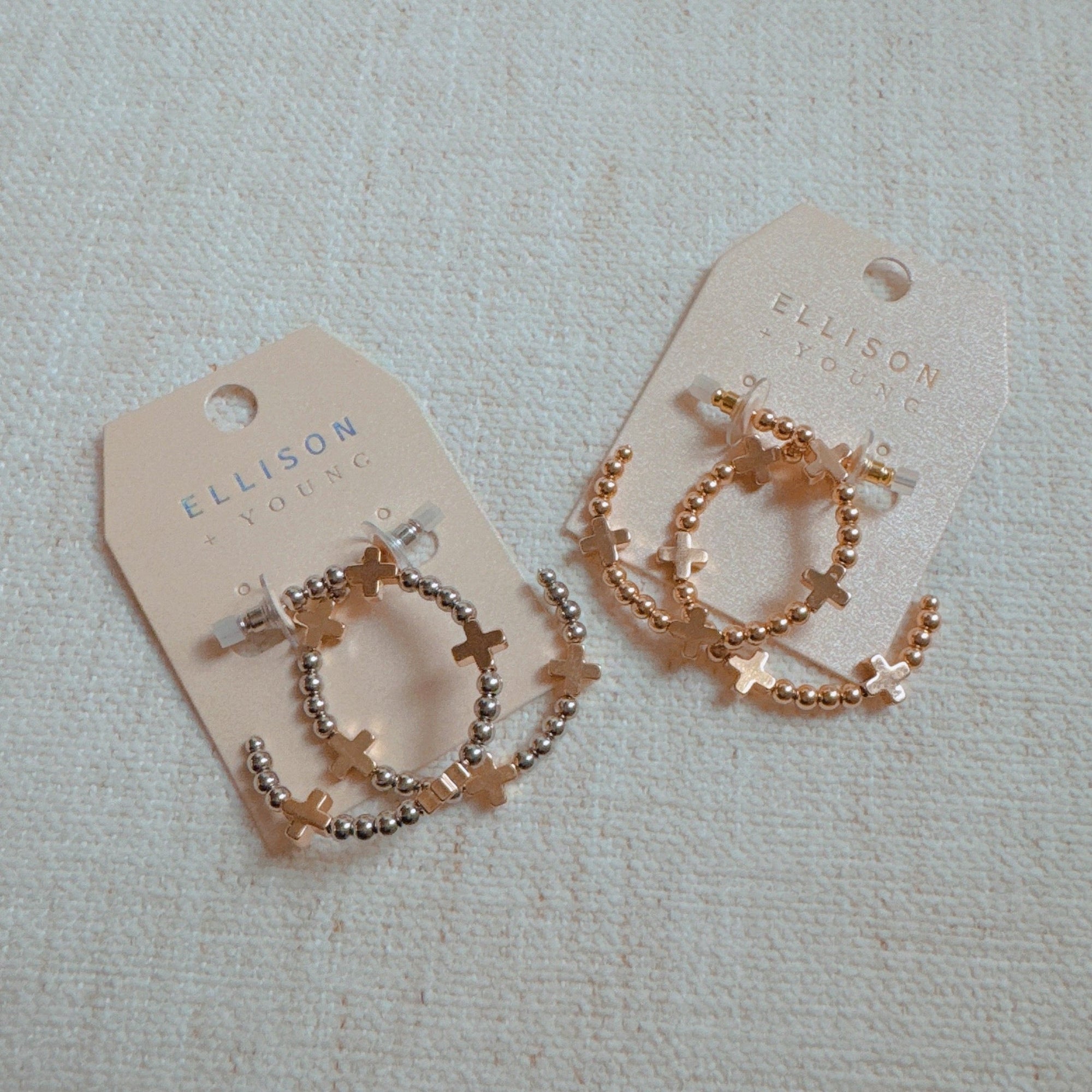 Golden Crosses Beaded Hoop Earrings-3