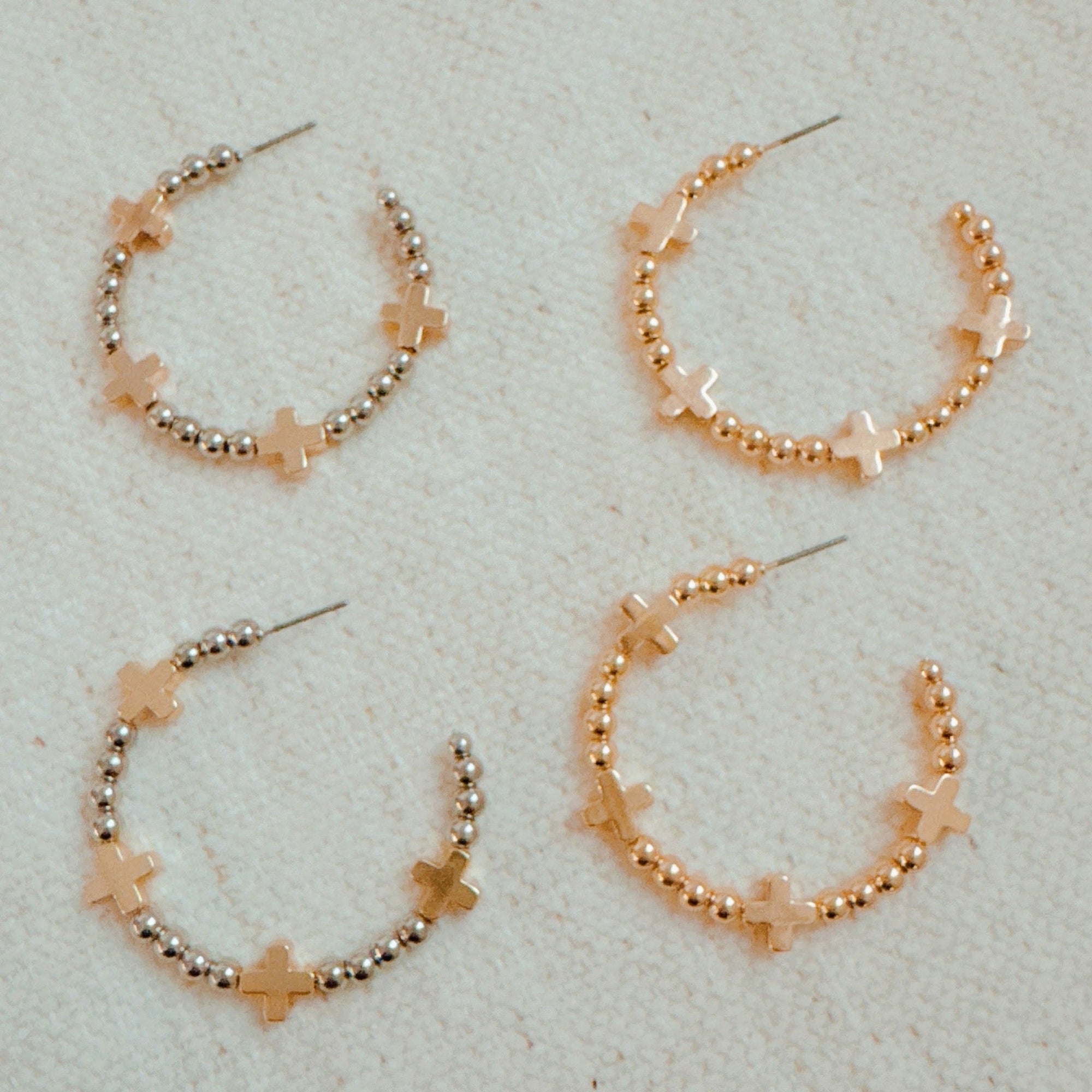 Golden Crosses Beaded Hoop Earrings-0