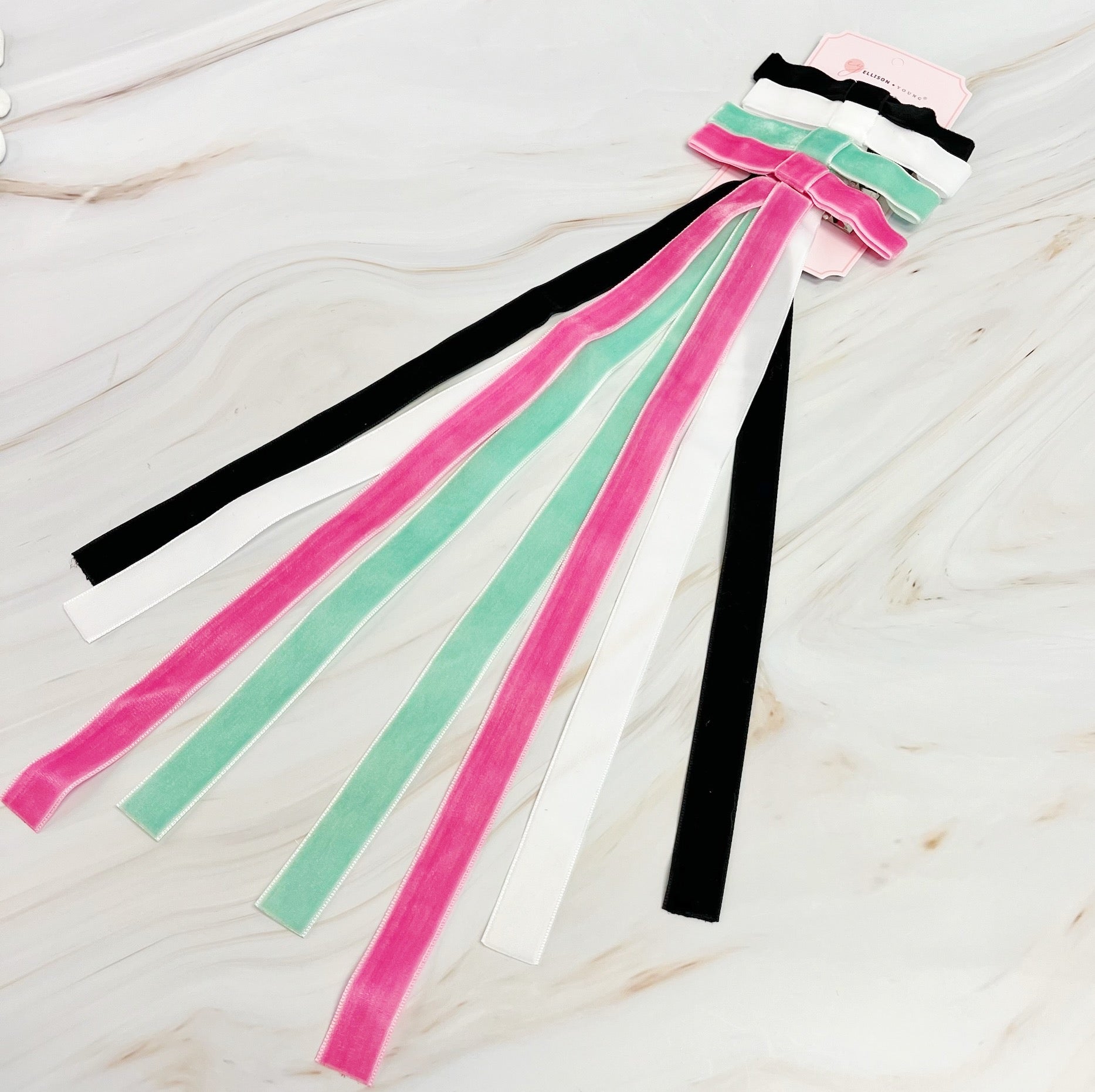 Long And Slim Velvet Bow Hair Clip Set Of 4-1