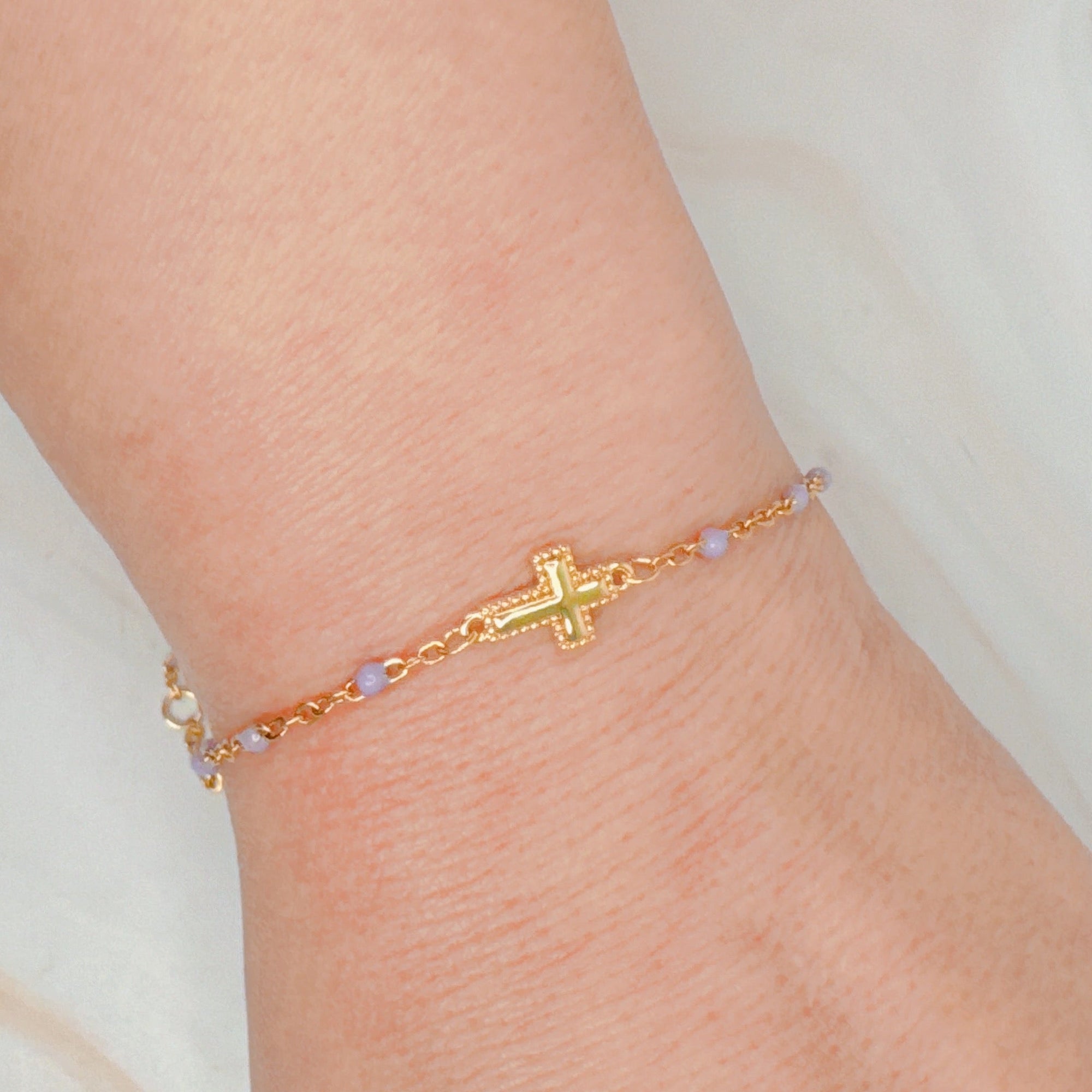 Dainty Color Dots Chain Cross Bracelet-7