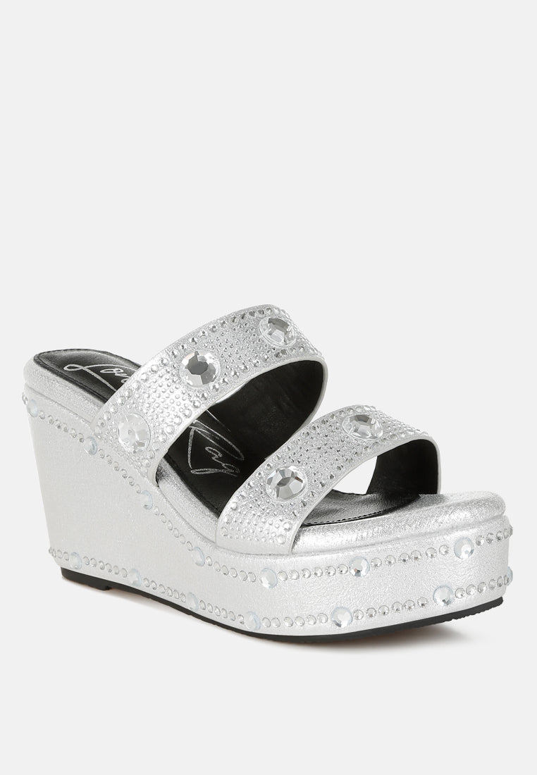 Iki Diki Rhinestone & Diamante Wedge Sandals-1