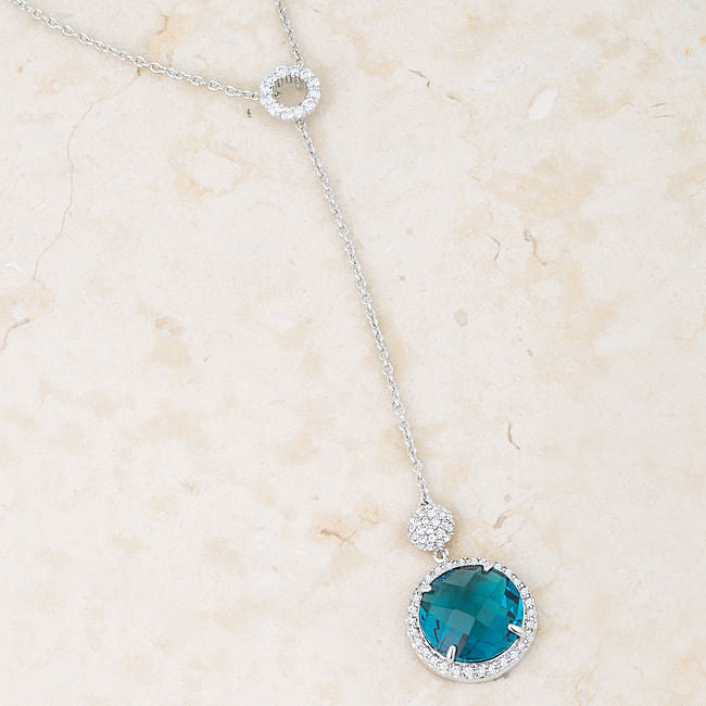 Lori 10.9ct Aqua CZ Rhodium Classic Drop Lariat Necklace-3