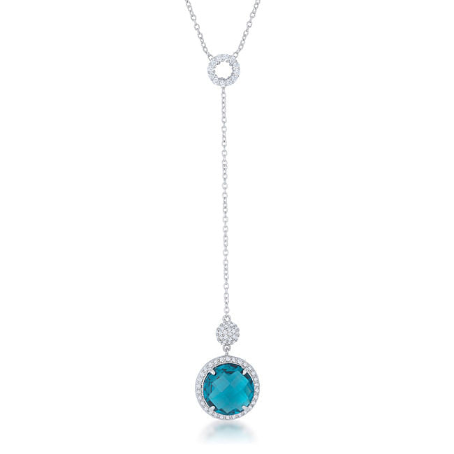 Lori 10.9ct Aqua CZ Rhodium Classic Drop Lariat Necklace-0