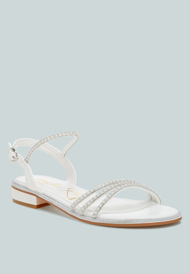 Nobbity Rhinestone Pearl Detail Flat Sandals-1