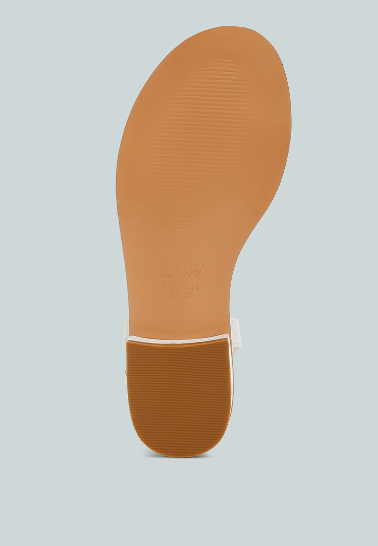 Nobbity Rhinestone Pearl Detail Flat Sandals-4