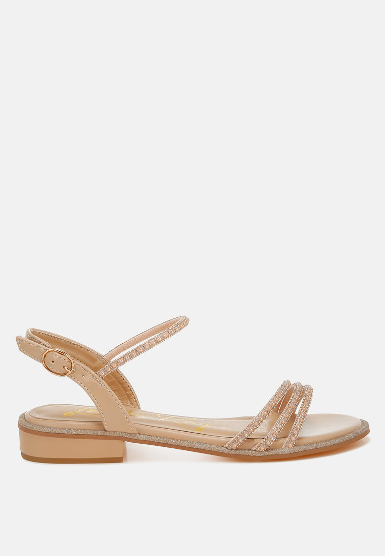 Nobbity Rhinestone Pearl Detail Flat Sandals-5