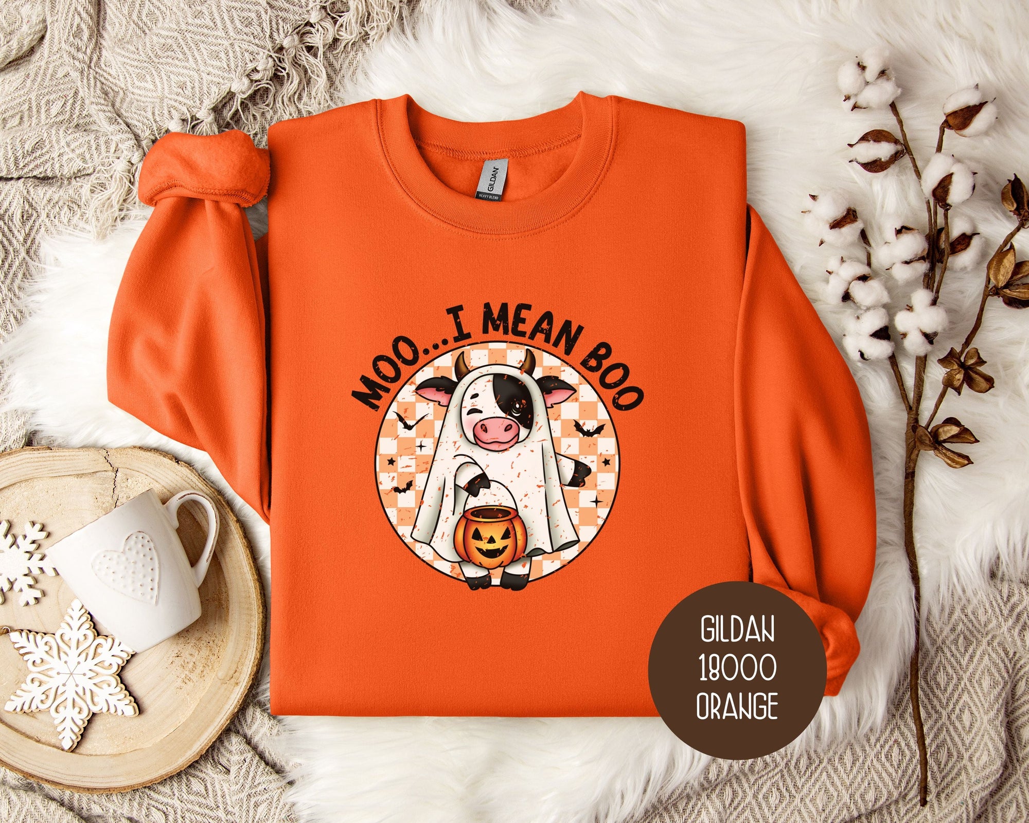 Moo I Mean Boo Retro Ghost Cow Halloween Sweatshirt-0