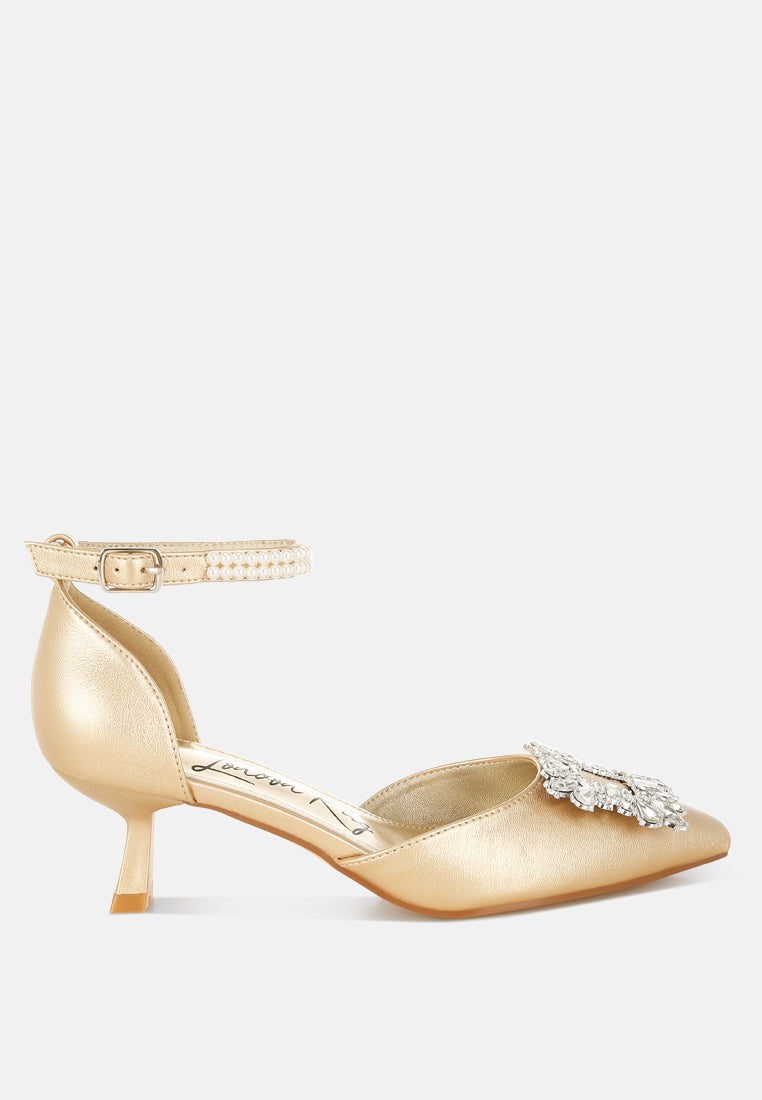 Onkana Diamante Brooch Kitten Heel Sandals-7