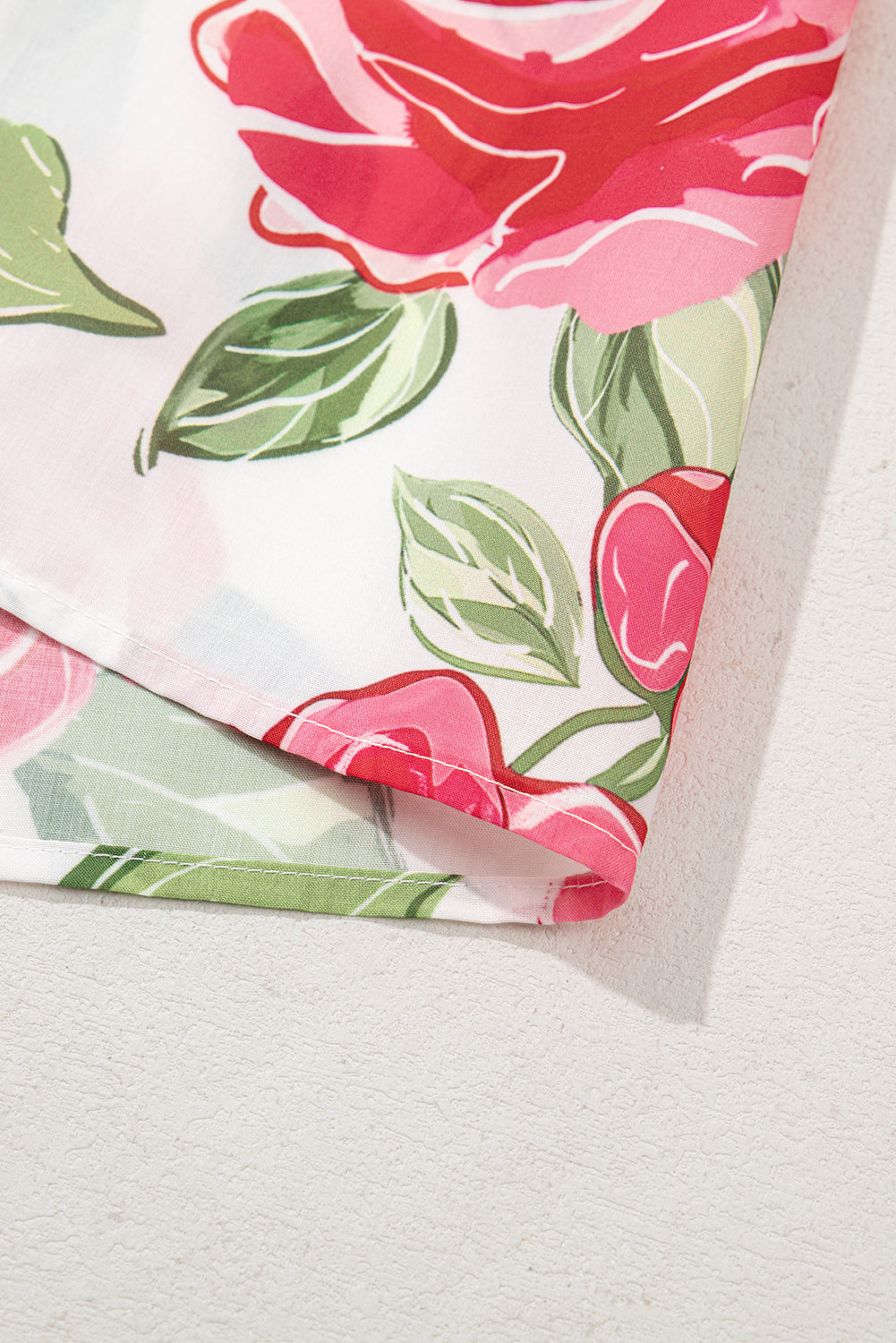 Rose Plus Size Floral Print Frill Neck Short Sleeve Blouse