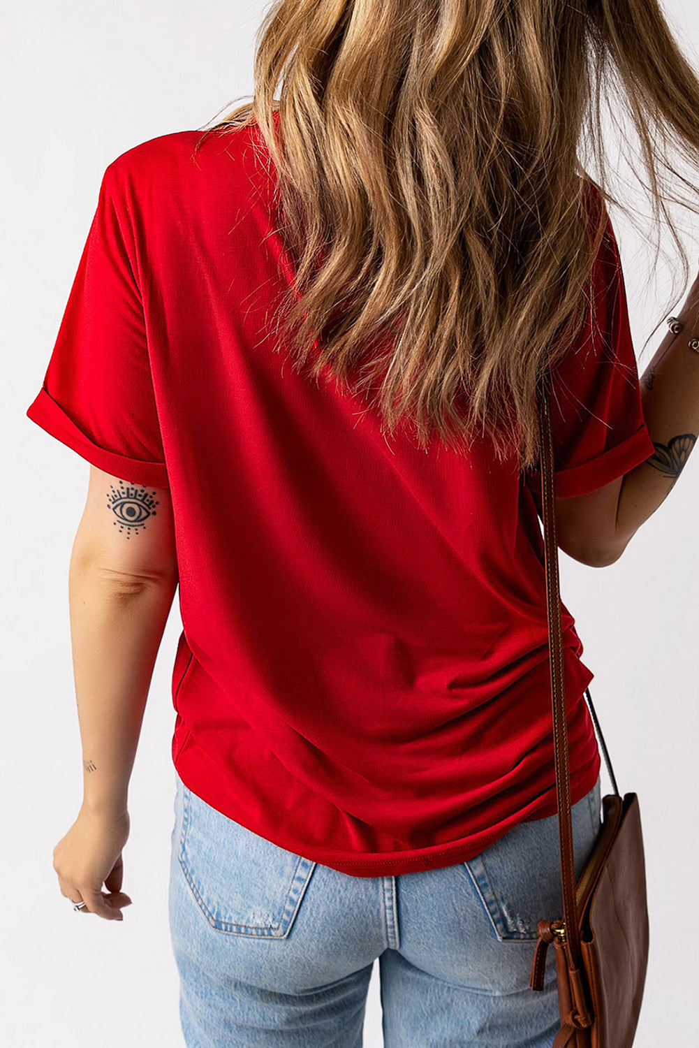 Red Baseball Bowknot Graphic Crew Neck Tee