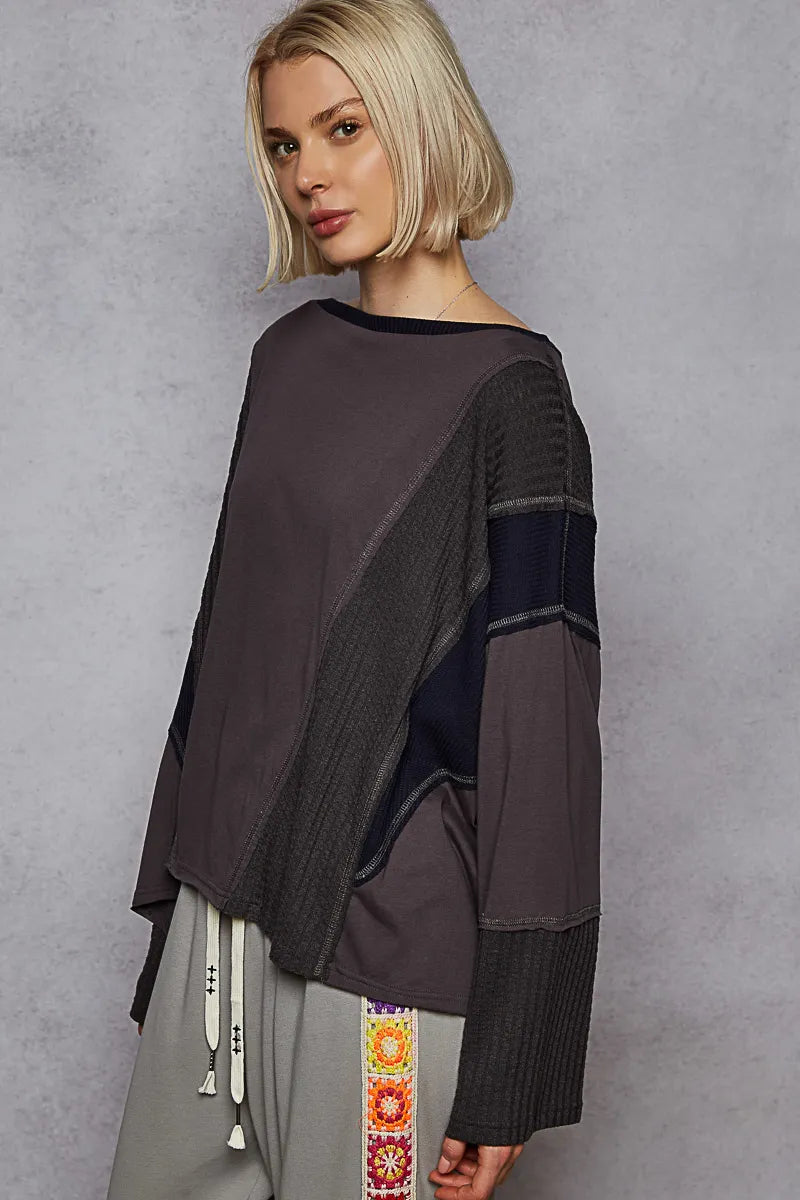 Contrast Round Neck Long Sleeve T-Shirt