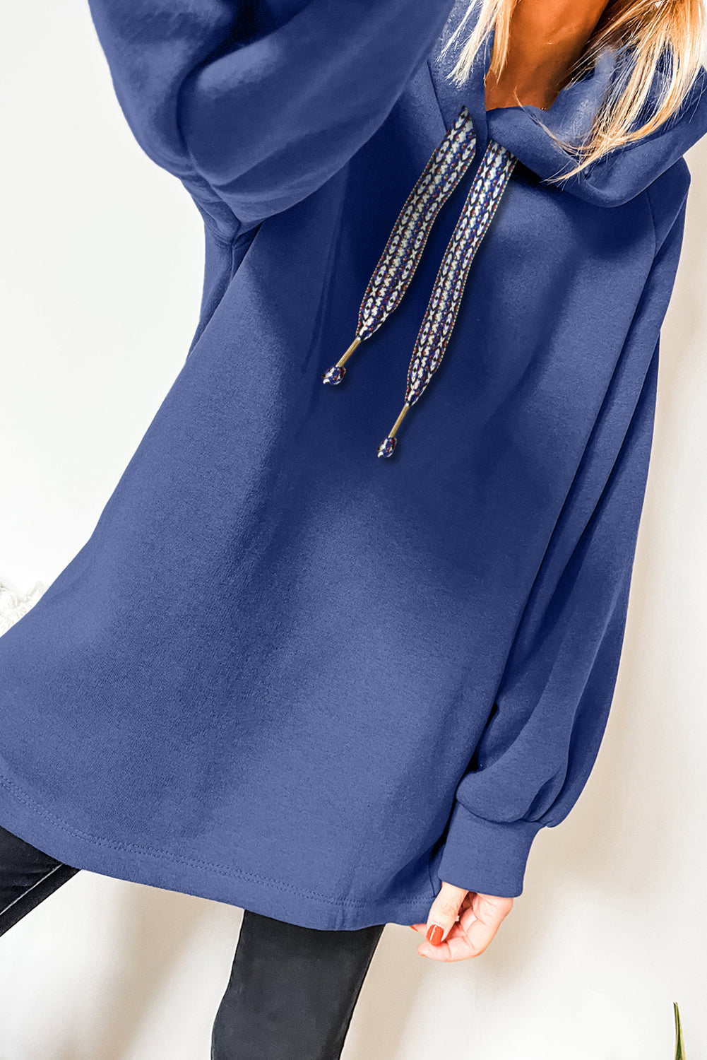 Dirty Blue Drawstring Hooded Tunic Sweatshirt