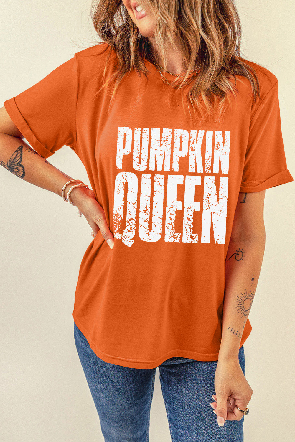 Orange PUMPKIN QUEEN Graphic Crew Neck Tee