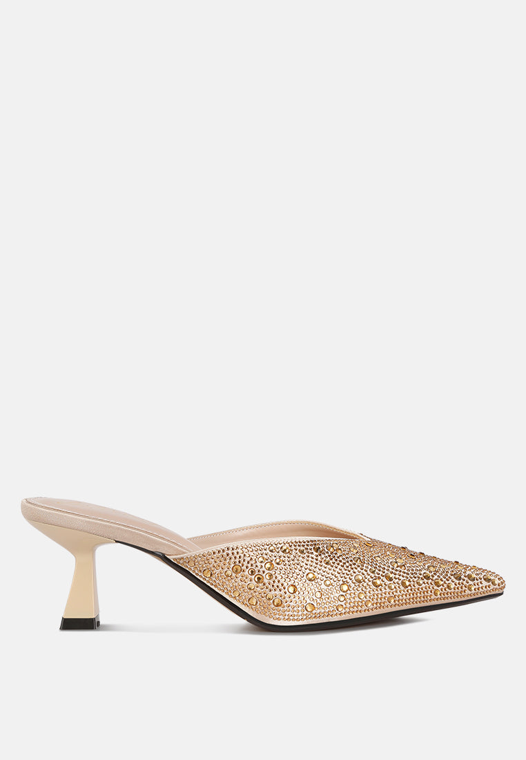 Aldora Rhinestones Embellished Satin Mules By RAG-6