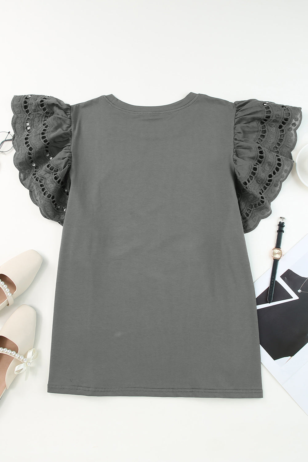 Gray Plus Size Flutter Sleeve Top