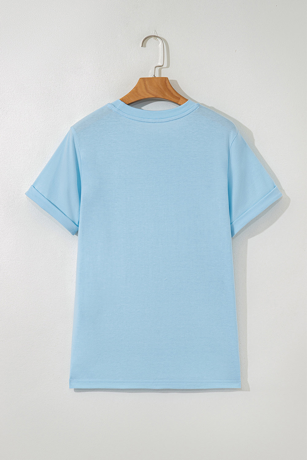 Light Blue Baseball Sequin Patched Casual T Shirt