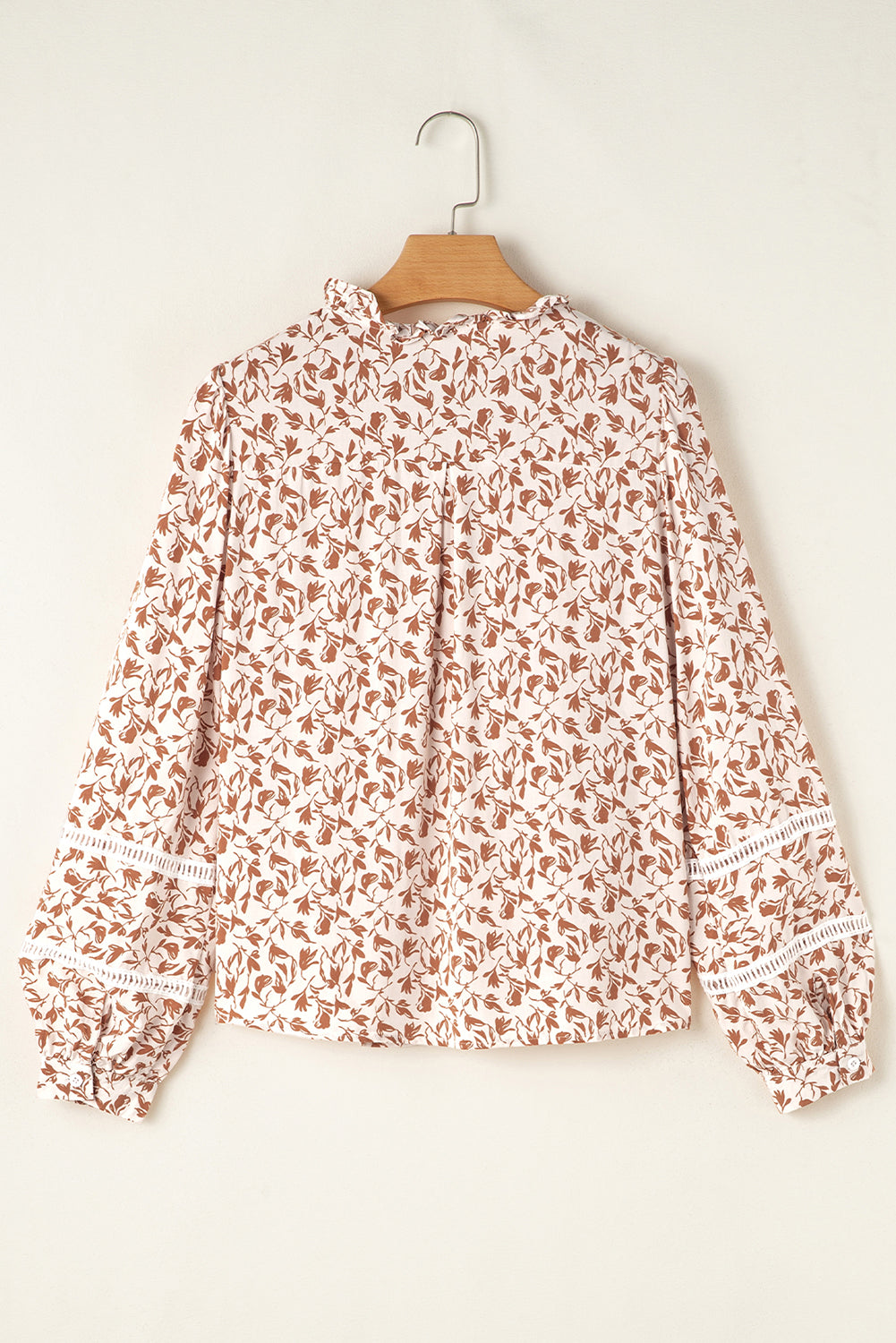 Yellow Printed Floral Print Lace Detail Puff Sleeve Shirt