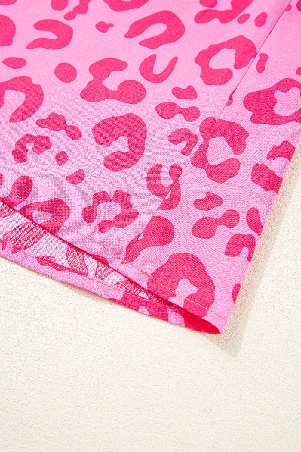 Rose Leopard Puff Sleeve Tie Front High Waist Mini Dress