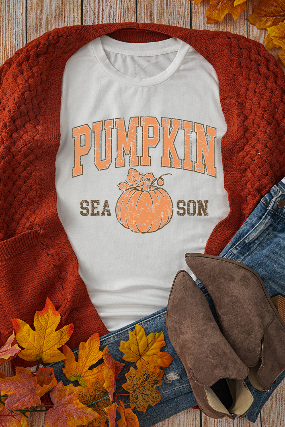 White PUMPKIN SEASON Cracking Printed Cotton Blend T Shirt