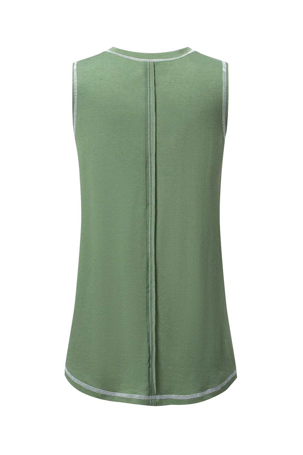 Mist Green Stitching Seam Henley Tank Top