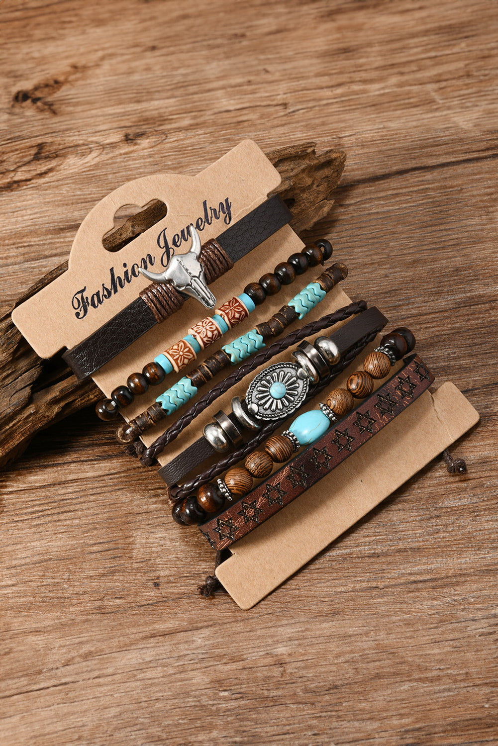 Chestnut Bull Skull Turquoise Beaded Bracelet Set