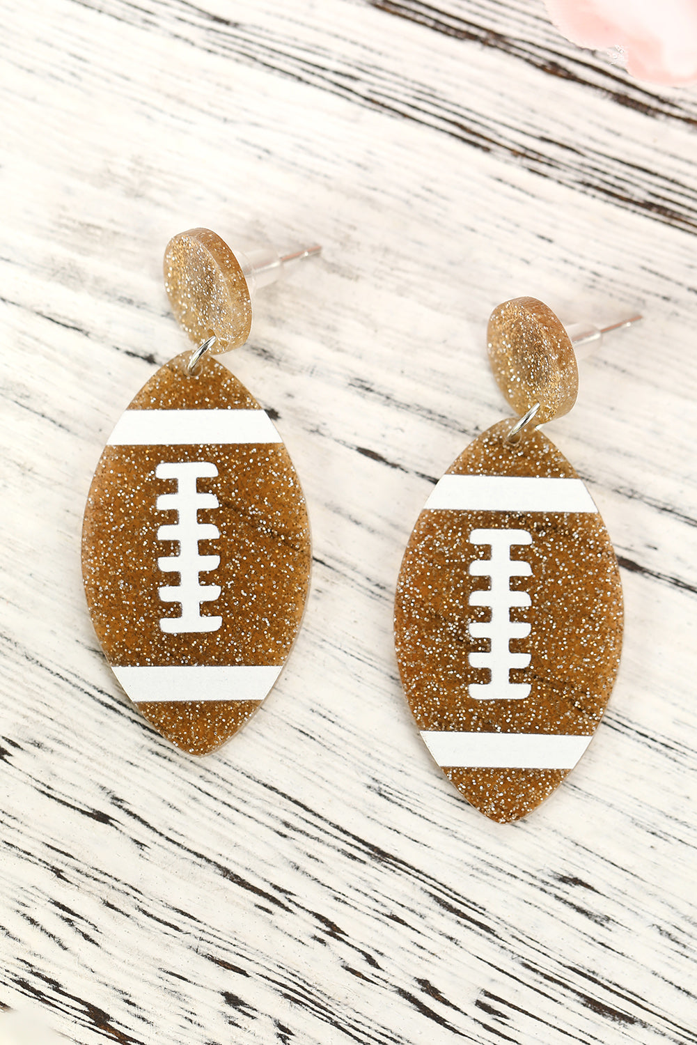 Brown Glittering Football Dangle Earrings