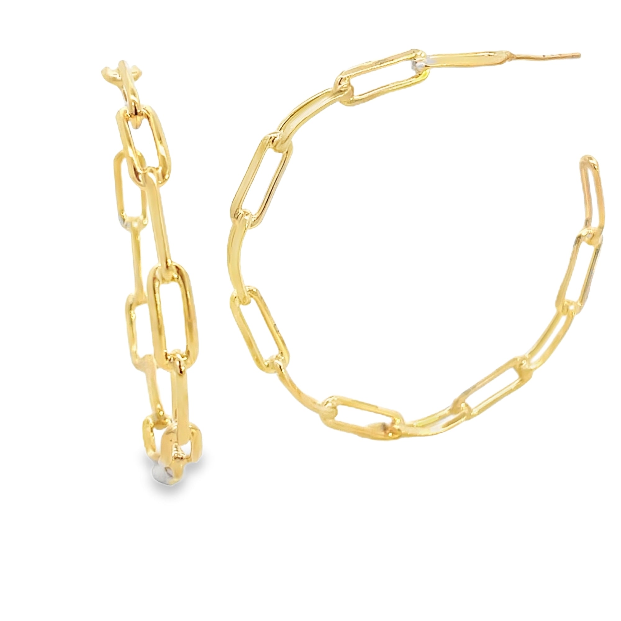 18K Gold Filled Dainty Paperclip Chain Open Hoop Earrings-0