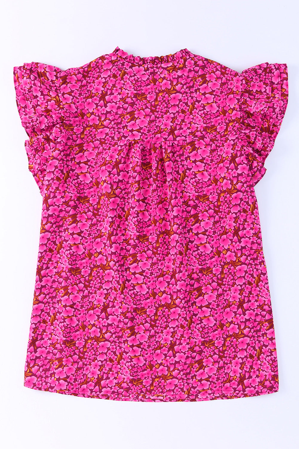 Rose Floral Print Ruffle Sleeve Plus Size Shift Top