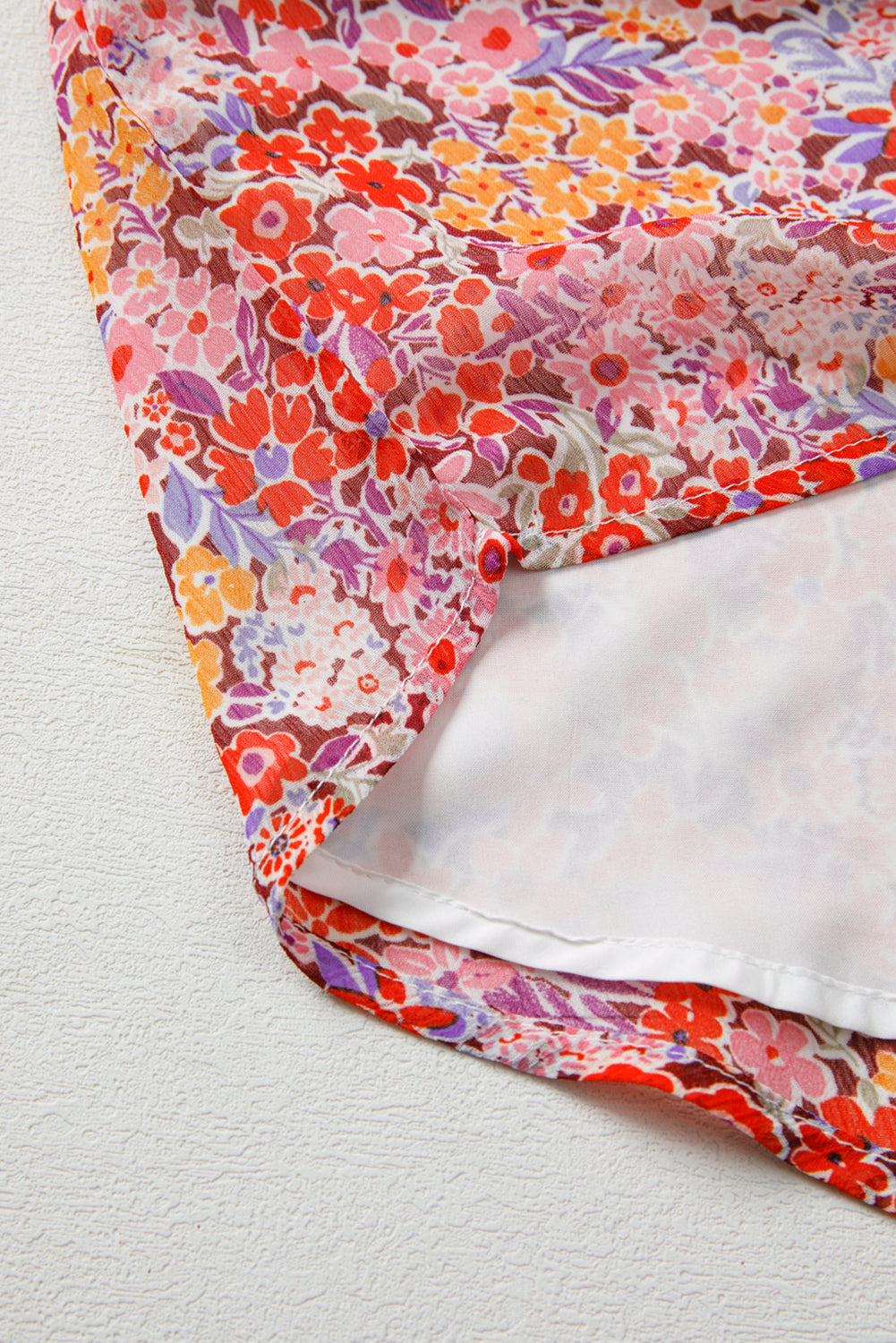 Red Boho Floral Print V Neck Long Sleeve Blouse