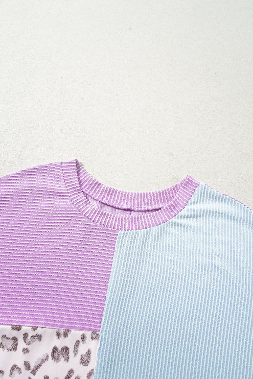 Rose Red Leopard Colorblock Patchwork Corded Plus Size T Shirt