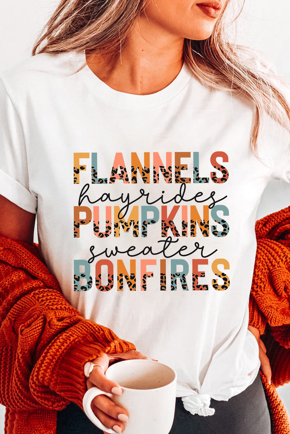 White FLANNELS PUMPKINS BONFIRES Chic Letter Graphic Tee