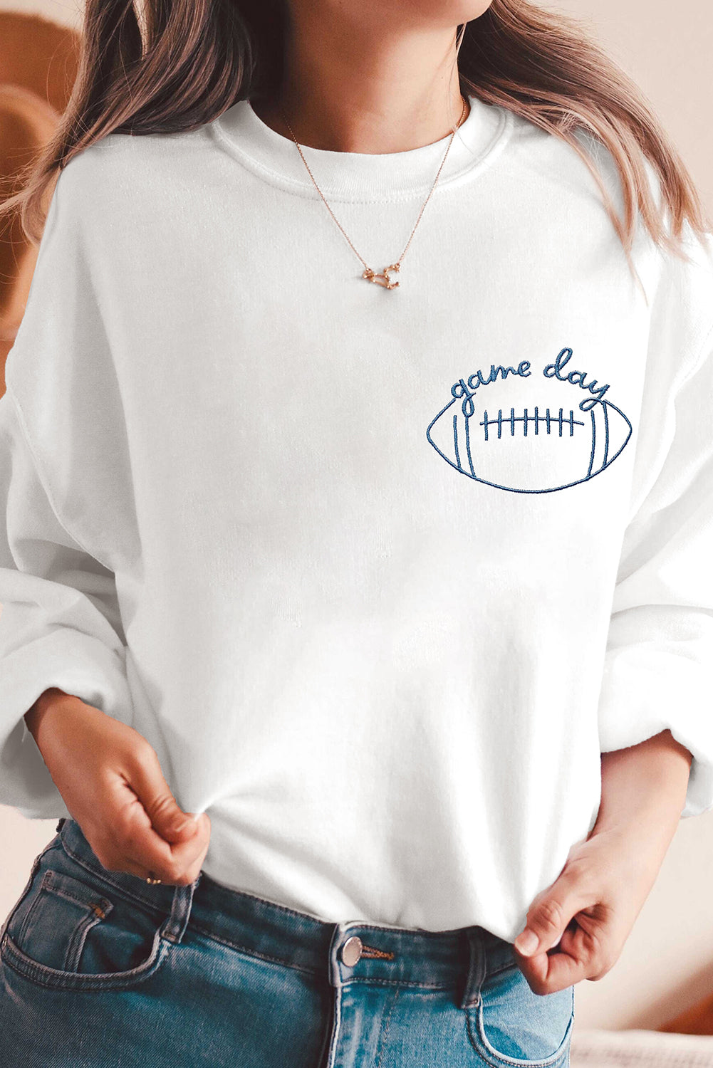 White game day Football Embroidered Casual Sweatshirt