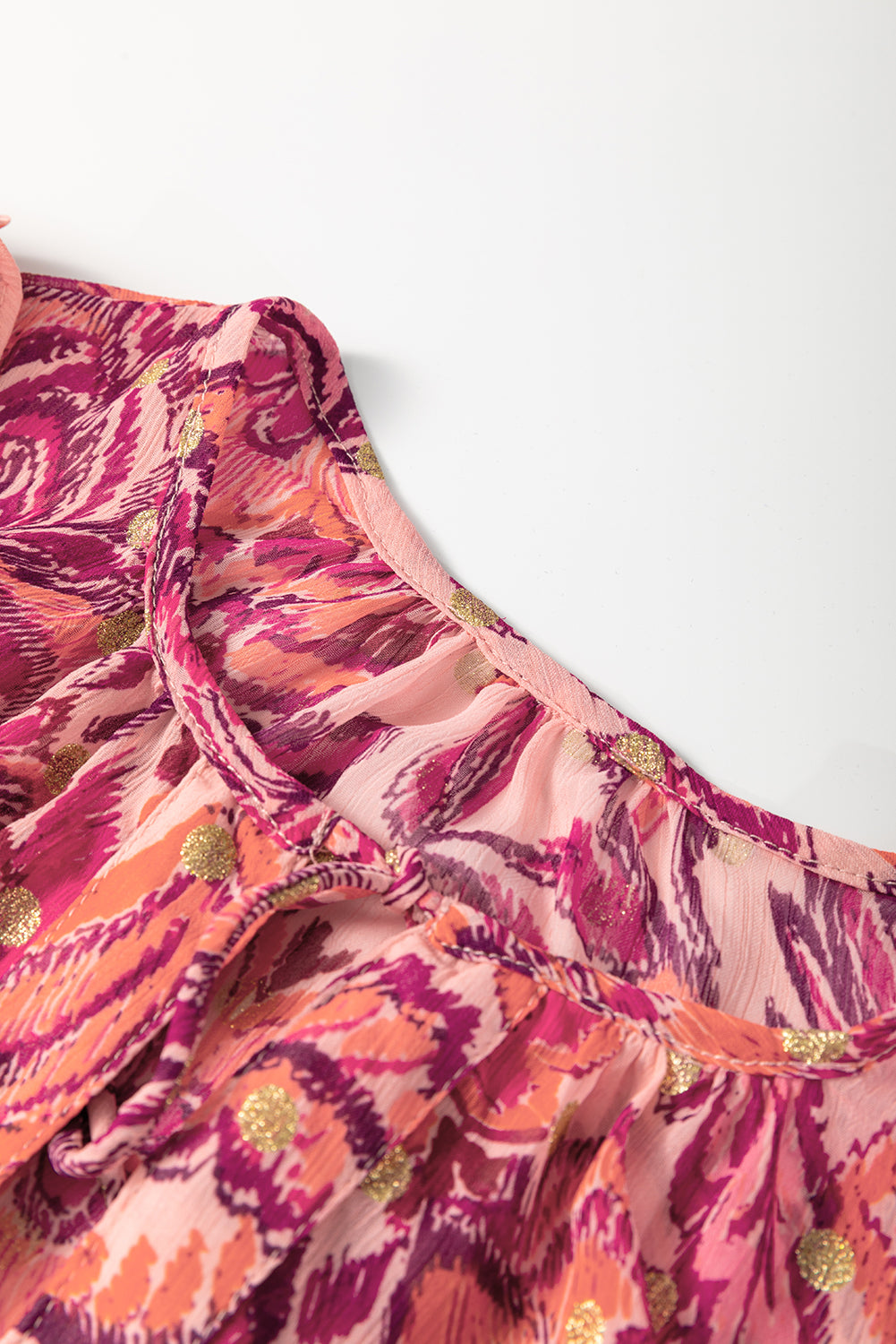 Red Floral Print Ruffle Puff Short Sleeve Blouse