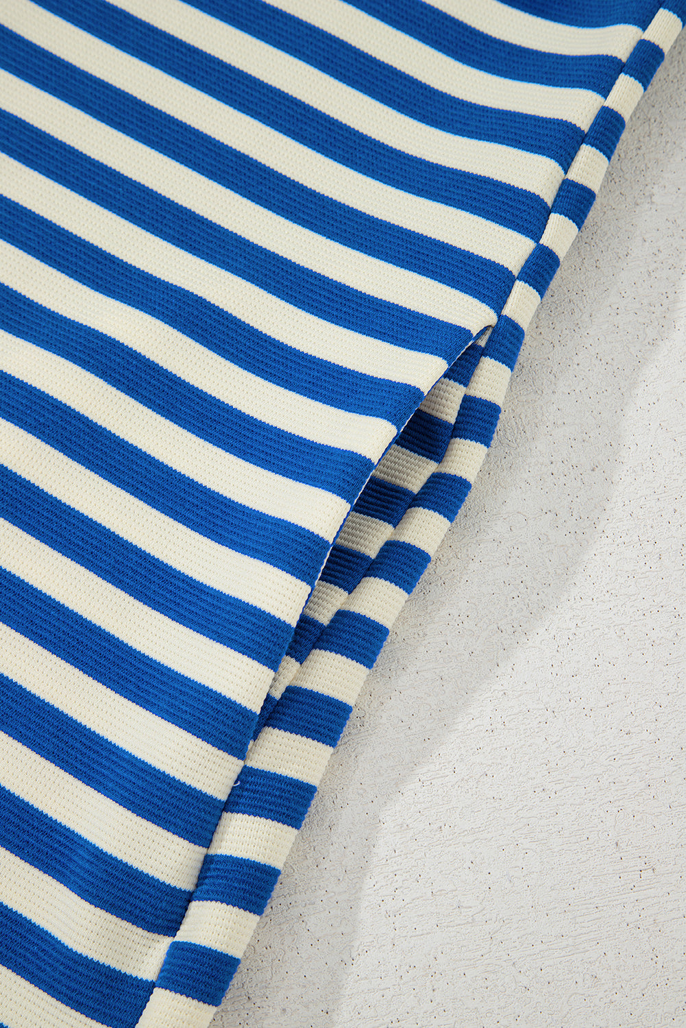 Dark Blue Stripe Print Contrast Collar Split Neck Flutter Sleeve Short Dress