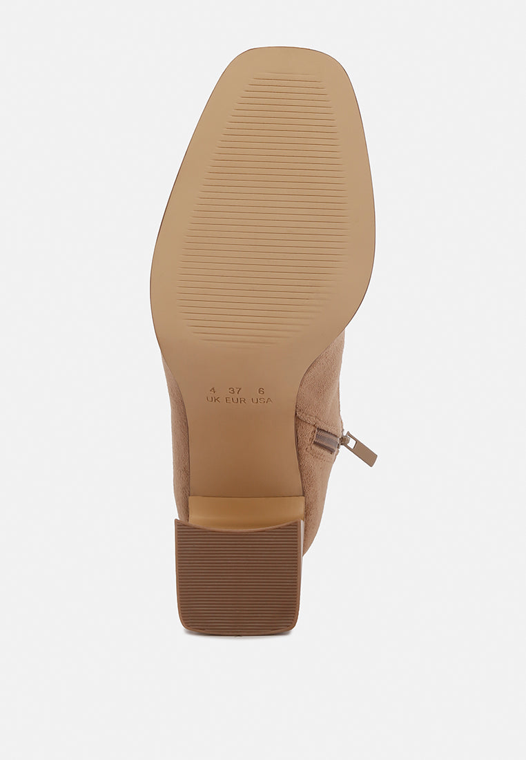 Candid High Ankle Flared Block Heel Boots-4