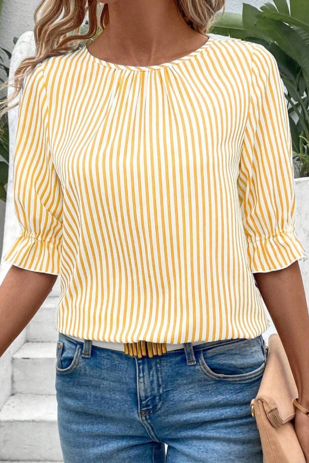 Yellow Striped Half Sleeve Casual Shirt